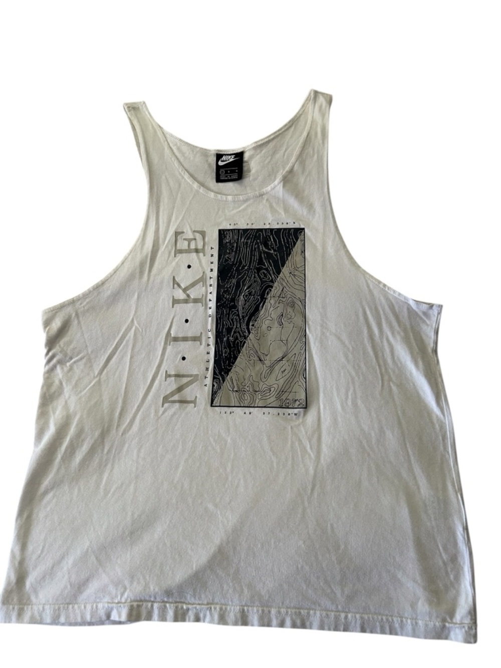 Nike White Tank with Black and Gray Topographic Graphic